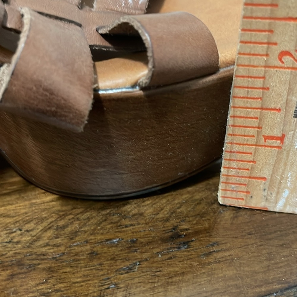 NNB sblock heel tan brown strappy leather platform shoes size 7 - Picture 13 of 16